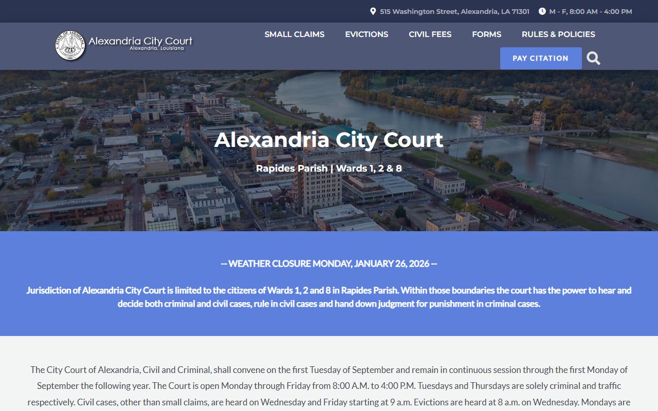 Alexandria city court records homepage screenshot