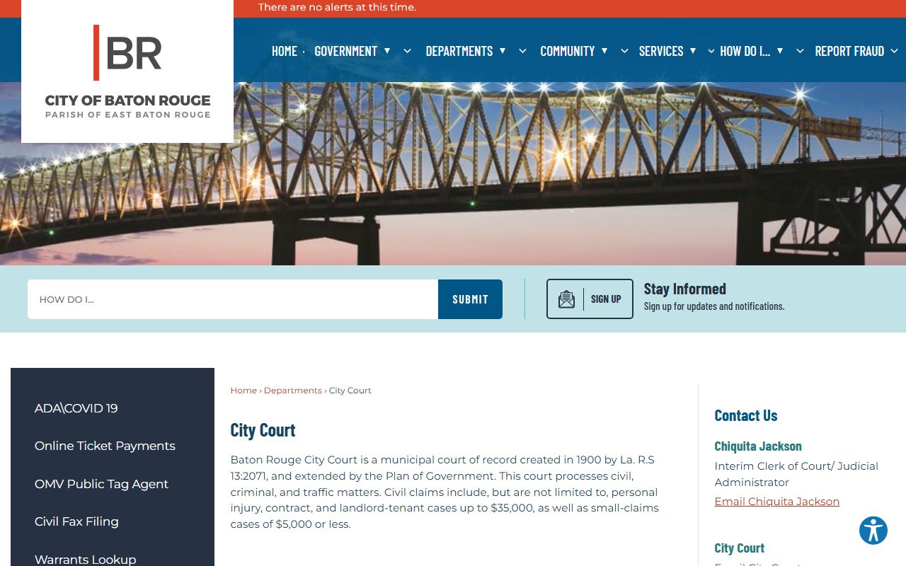 Baton Rouge City Court homepage for Baton Rouge court records