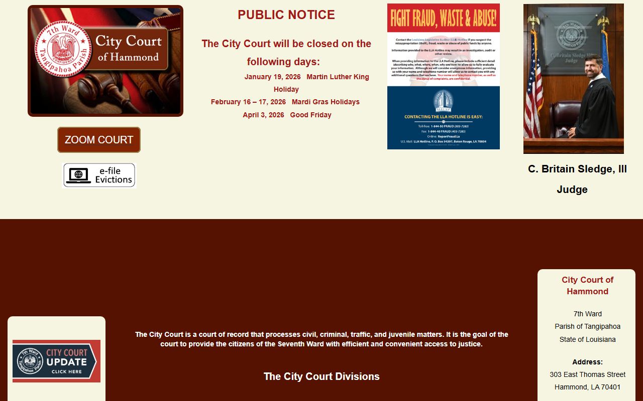 Hammond city court records homepage screenshot