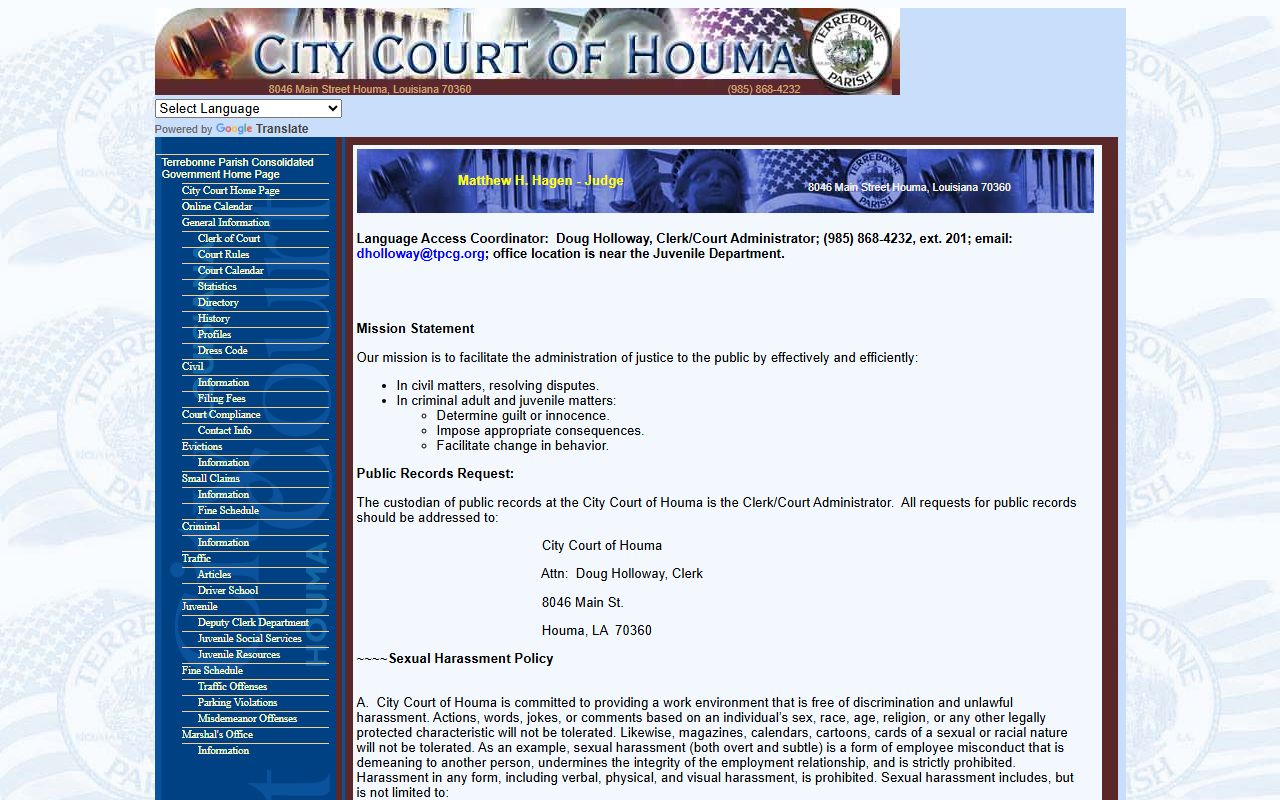 Houma city court records homepage screenshot