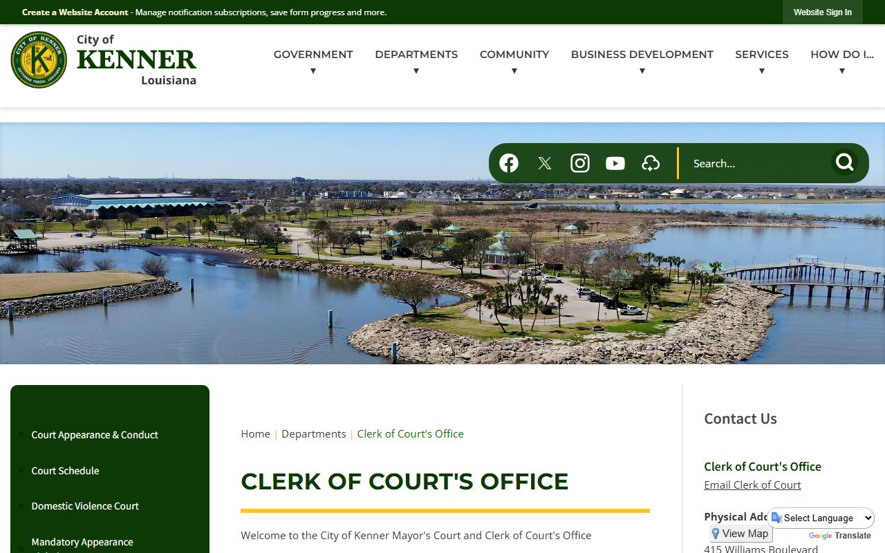 Kenner Clerk of Courts Office page for Kenner court records
