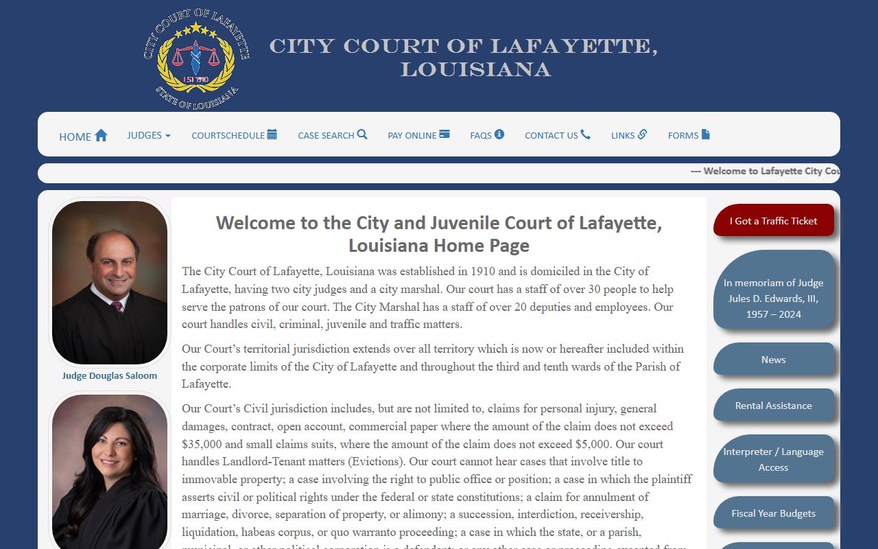 Lafayette City Court website for Lafayette court records