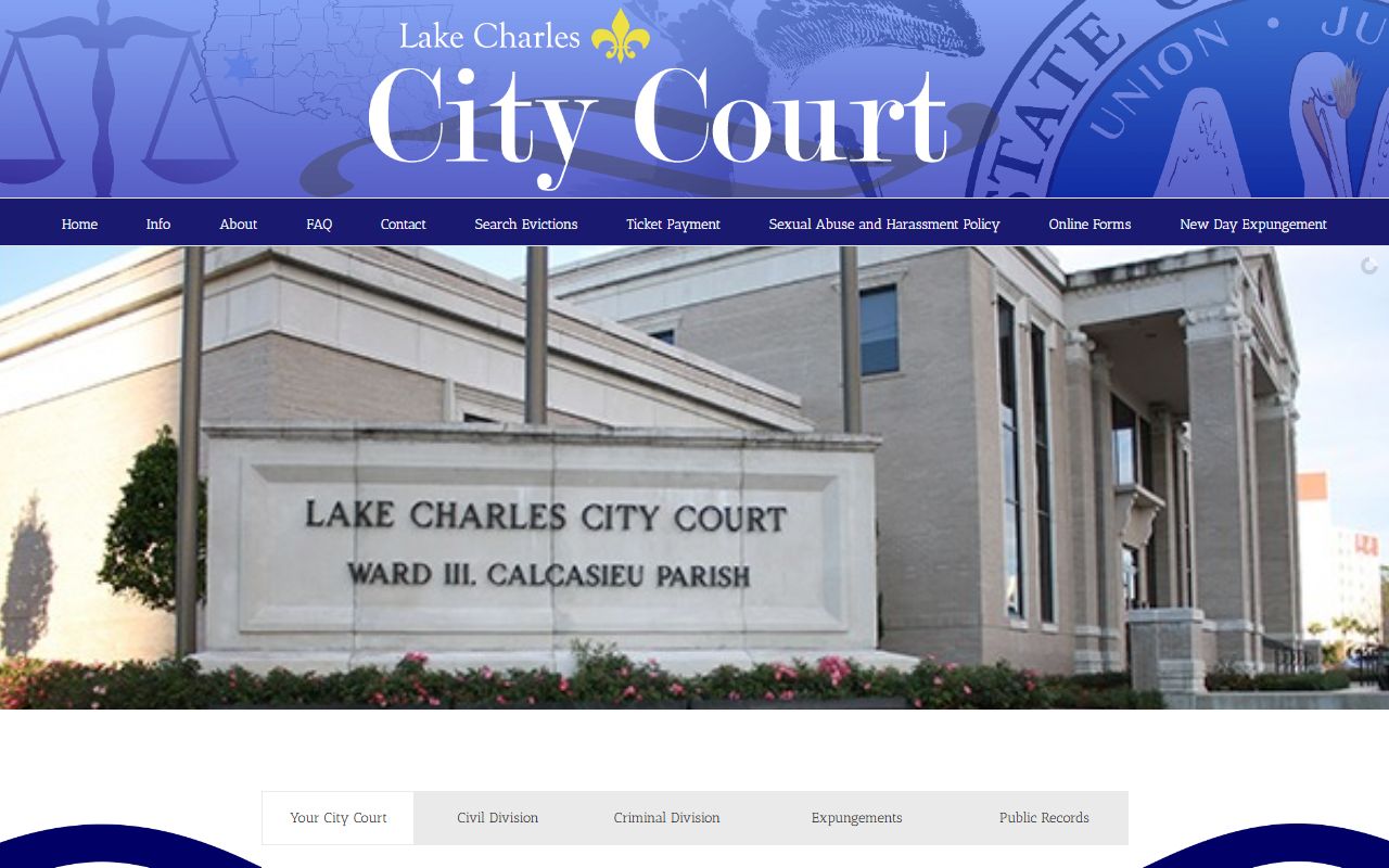 Lake Charles City Court homepage for Lake Charles court records