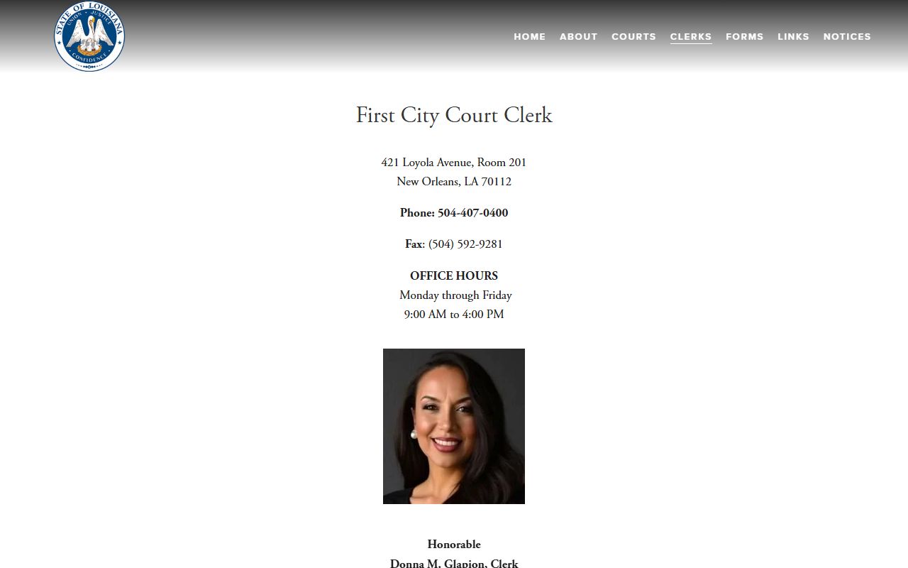 New Orleans court First City Court clerk portal for court records