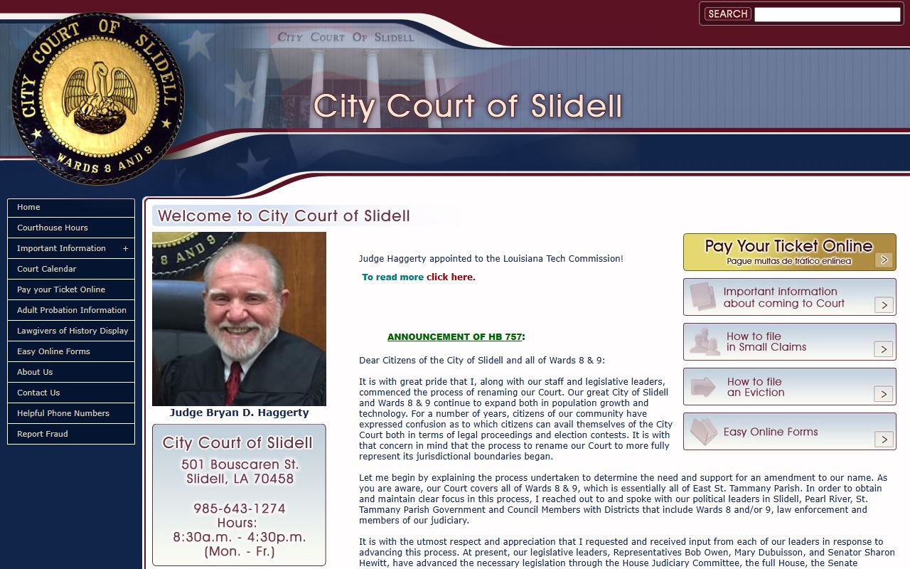 City Court of East St. Tammany - Slidell court records website