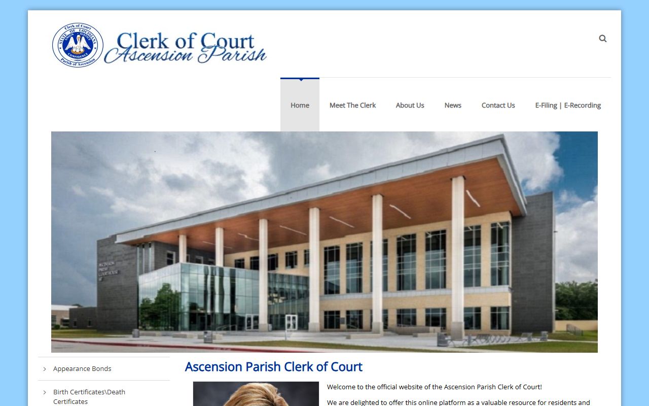 Ascension Parish Clerk of Court official website for searching Ascension Parish court records