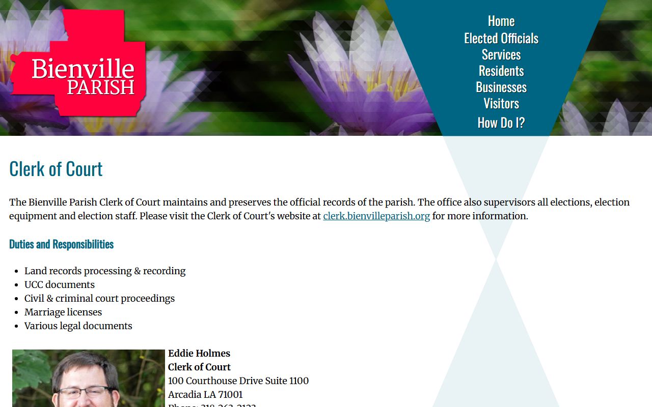 Bienville Parish clerk of court page on bienvilleparish.org