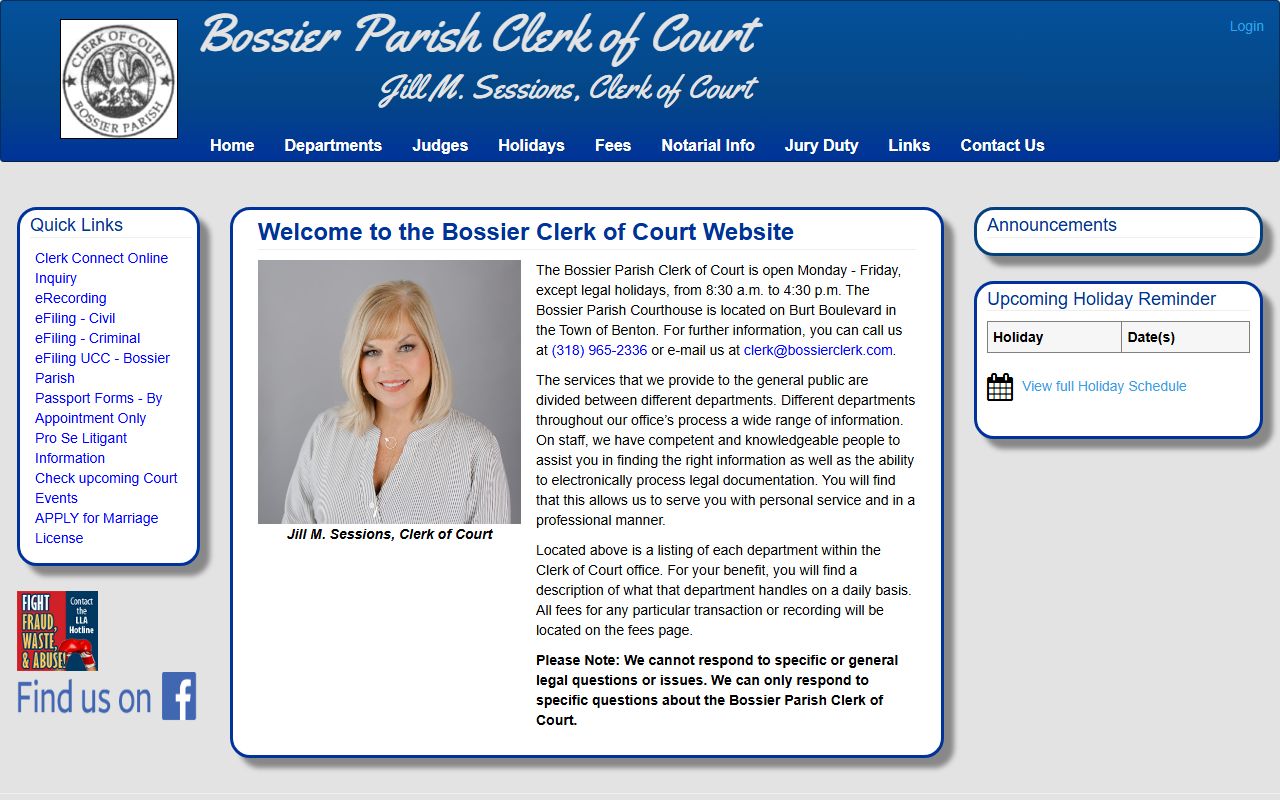 Bossier Parish Clerk of Court official website at bossierclerk.com