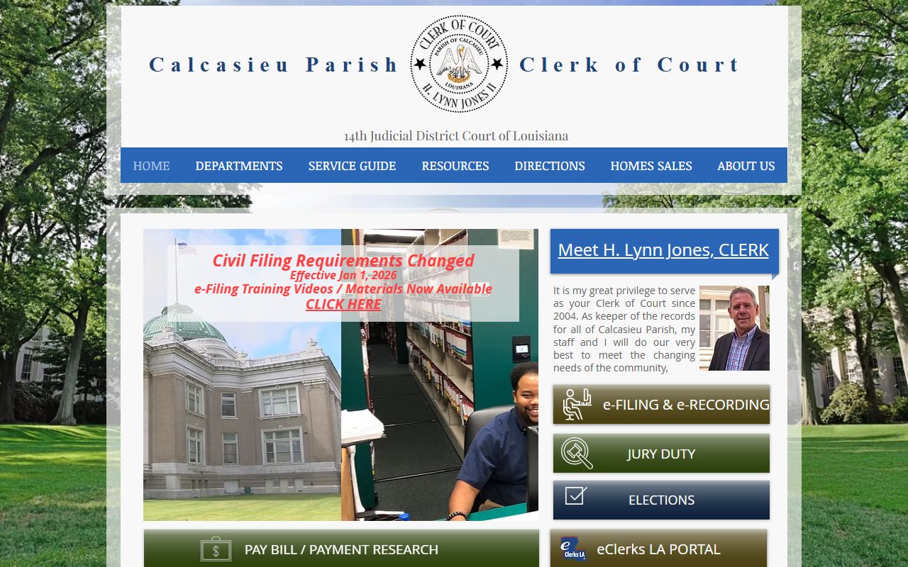 Calcasieu Parish Clerk of Court homepage for accessing Calcasieu Parish court records