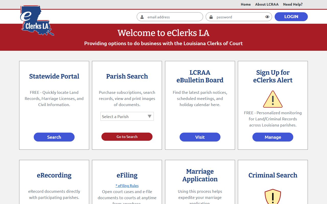 eClerks LA portal for searching Concordia Parish court records online
