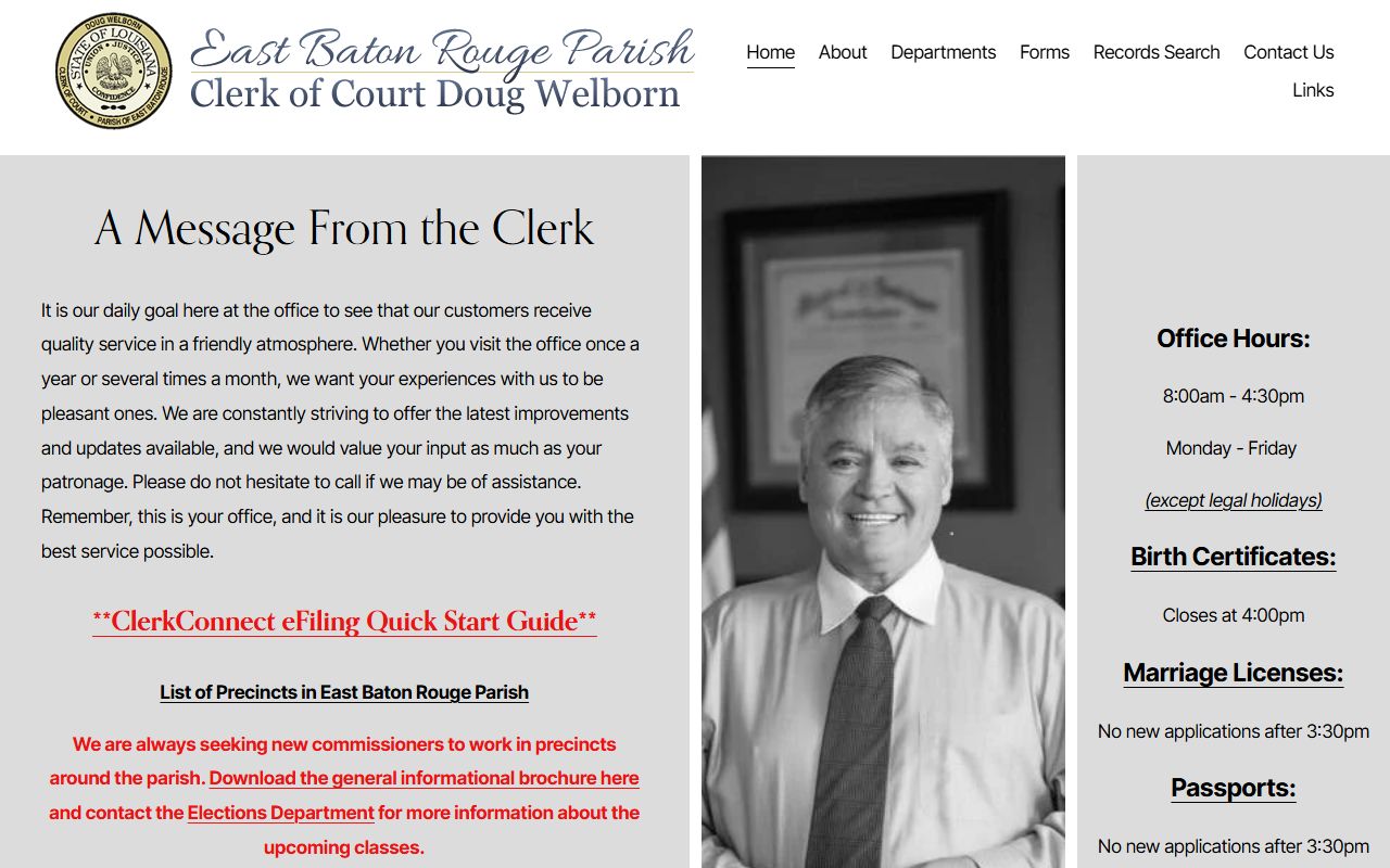 East Baton Rouge Parish Clerk of Court official website homepage for court records