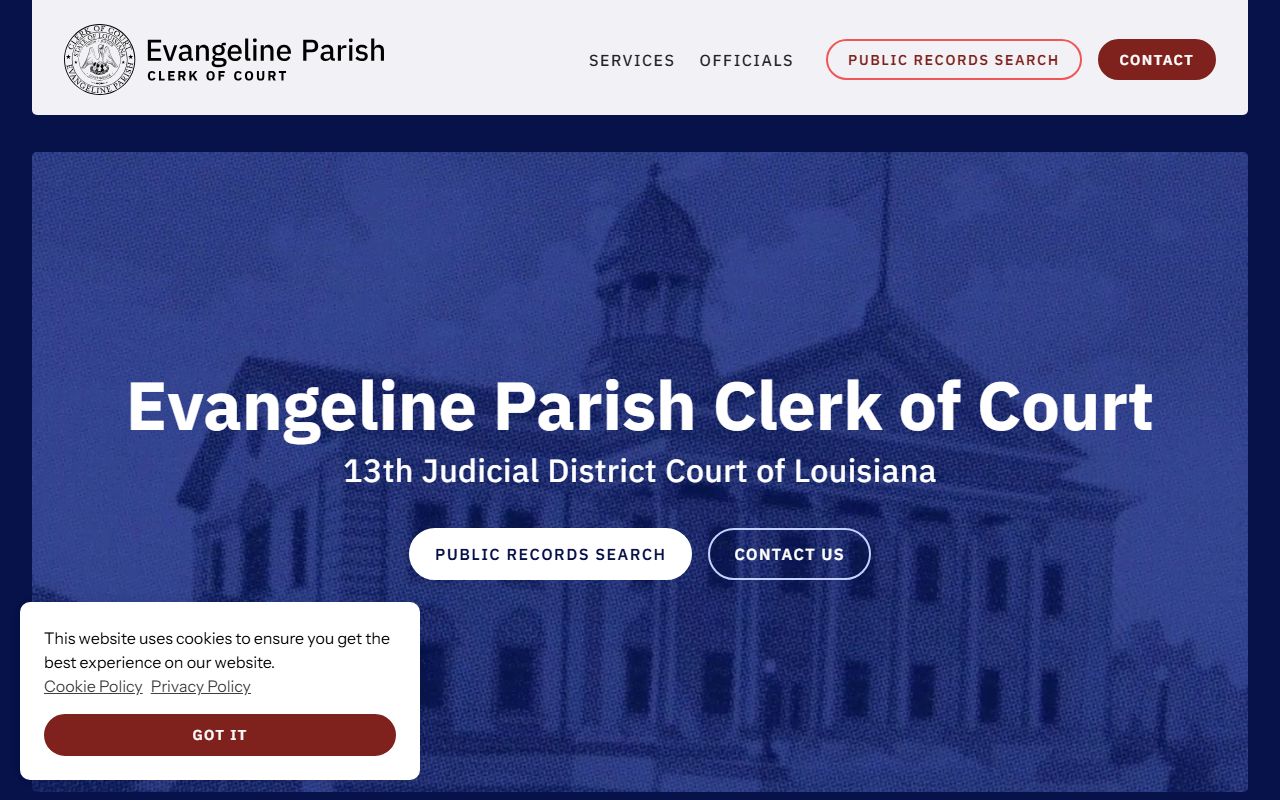 Evangeline Parish Clerk of Court official website homepage