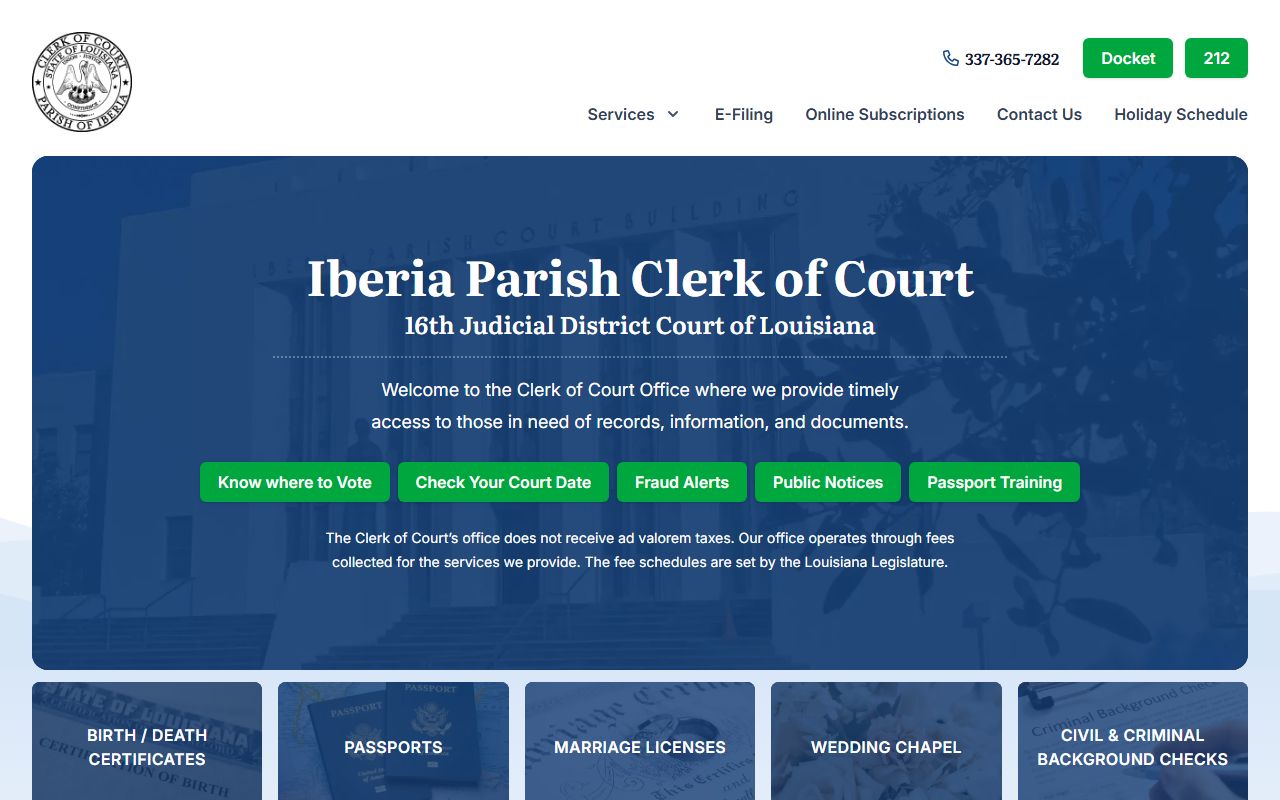 Iberia Parish court records clerk official homepage New Iberia Louisiana