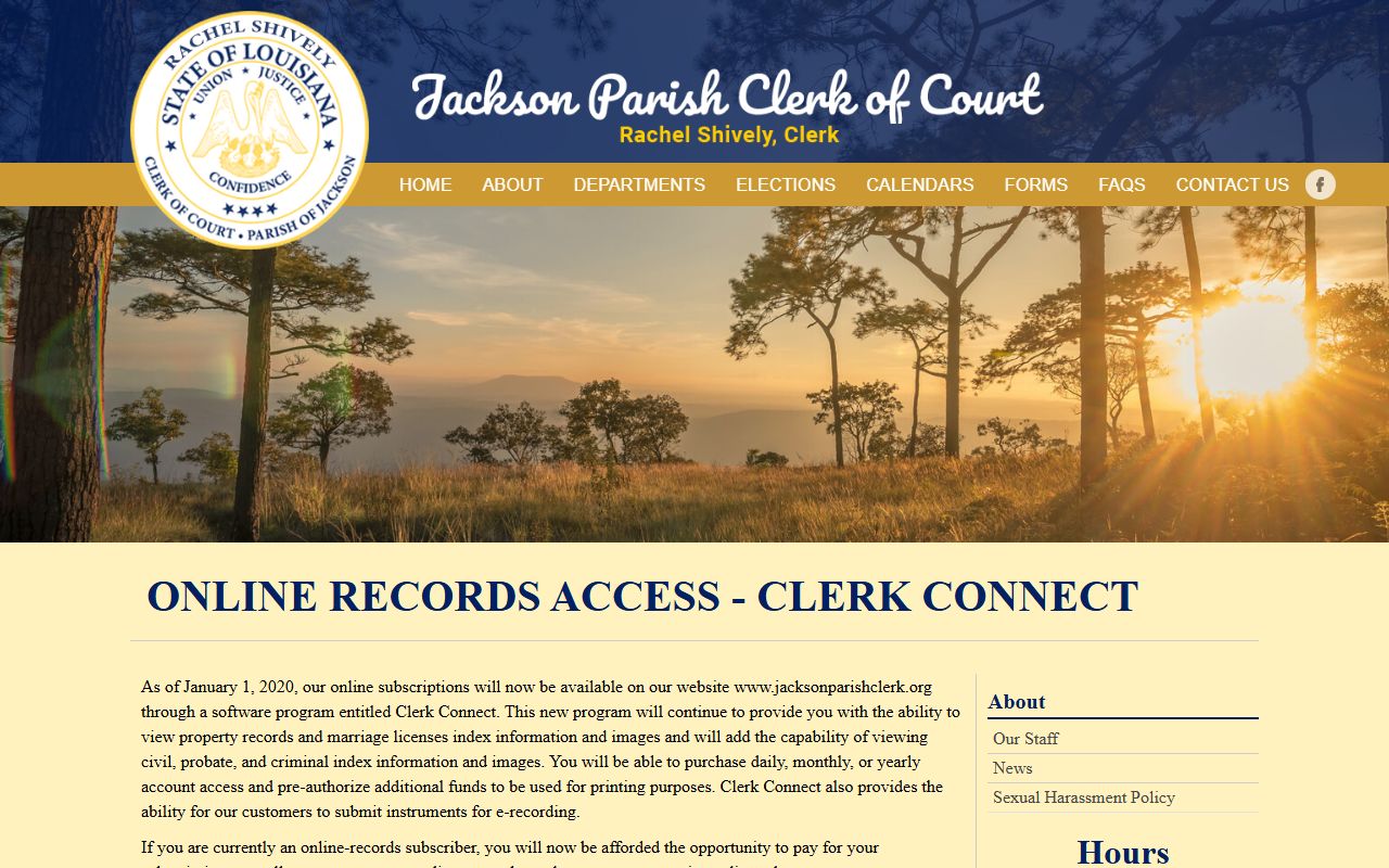 Jackson Parish Clerk of Court online records access page for court records via Clerk Connect