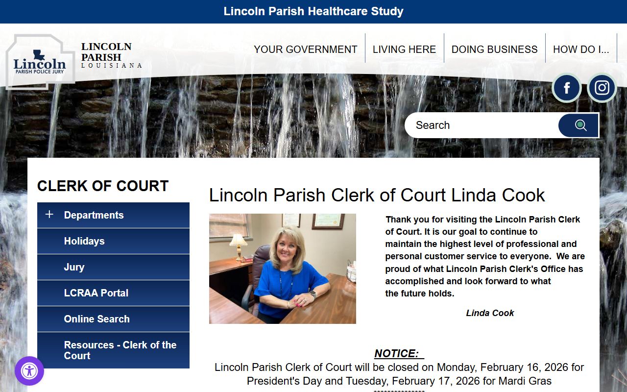 Lincoln Parish court records clerk portal page at lincolnparish.org