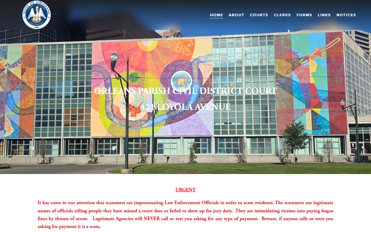 Orleans Parish Civil District Court clerk website for court records search