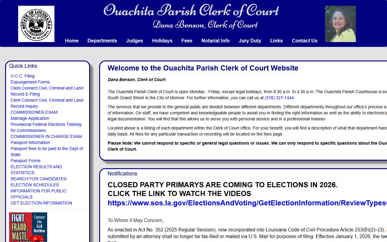 Ouachita Parish Clerk of Court official portal for court records