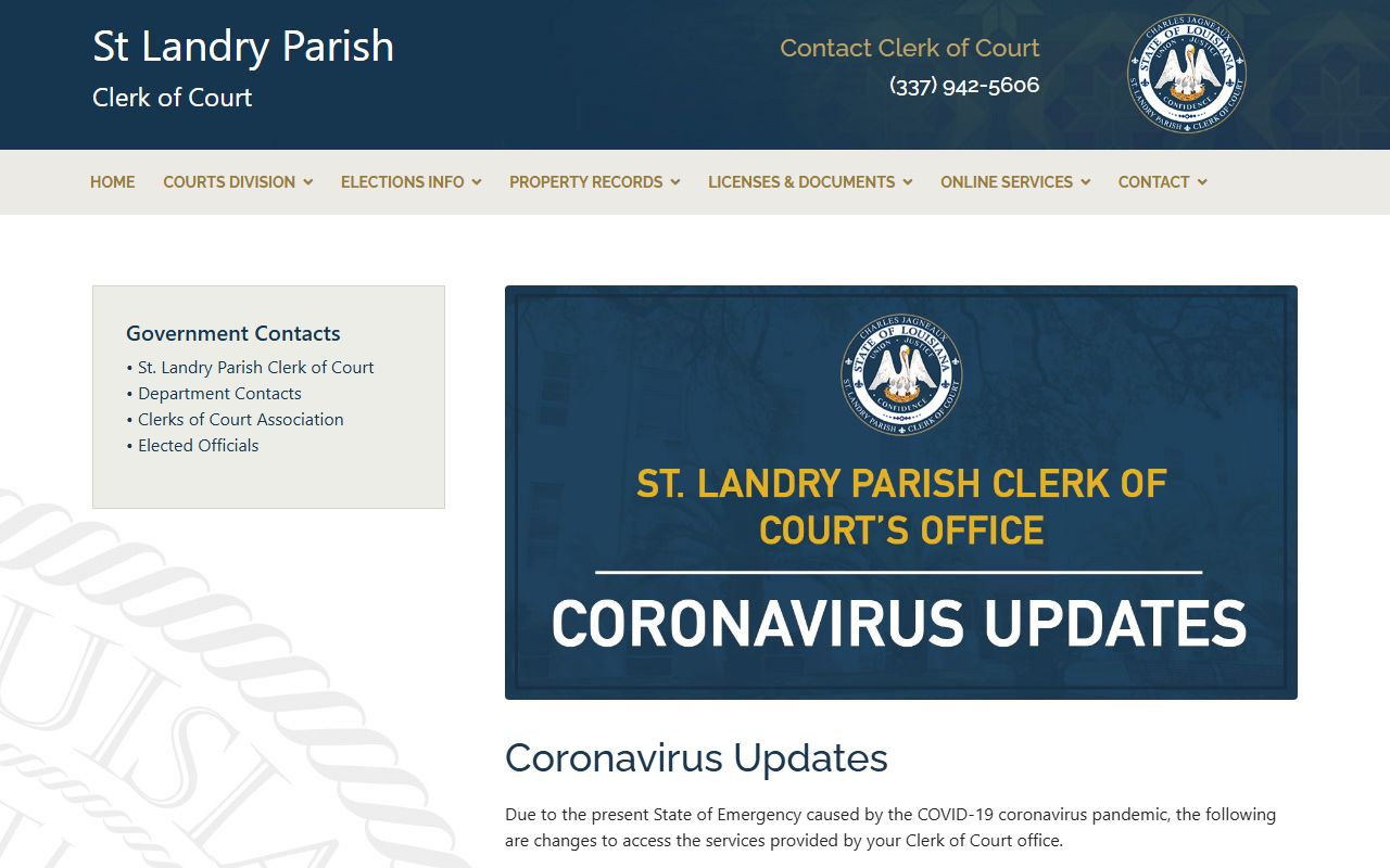 St. Landry Parish Clerk of Court announcements and information page