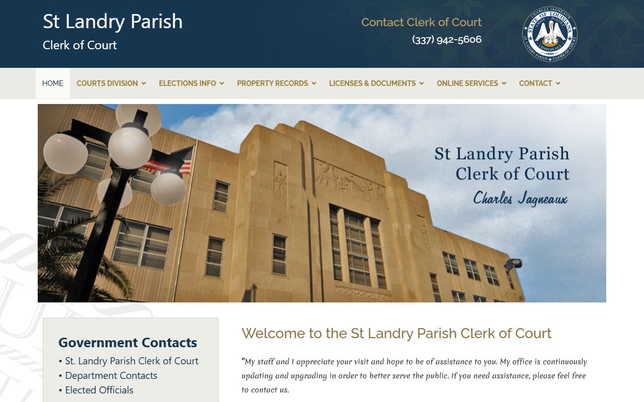 St. Landry Parish Clerk of Court official portal showing court records search