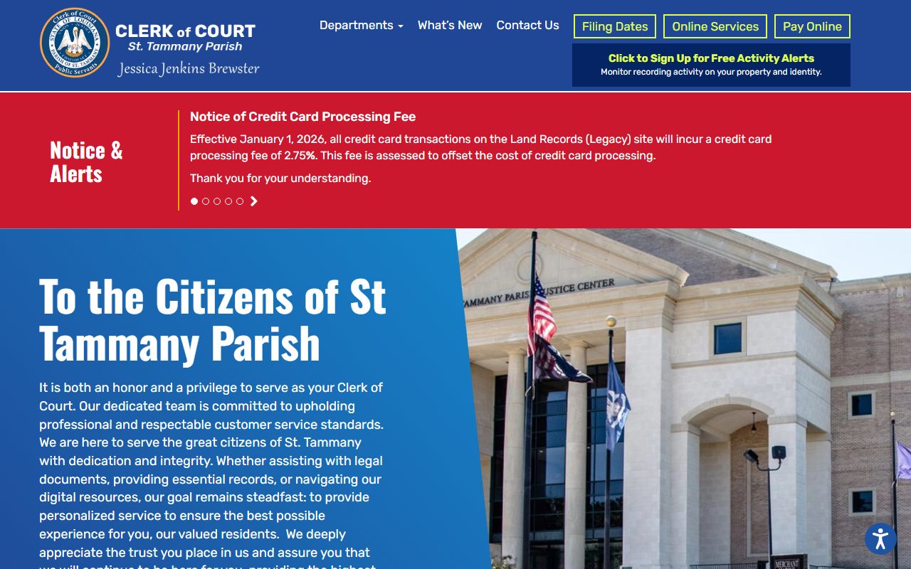 St. Tammany Parish Clerk of Court official website showing court records access options