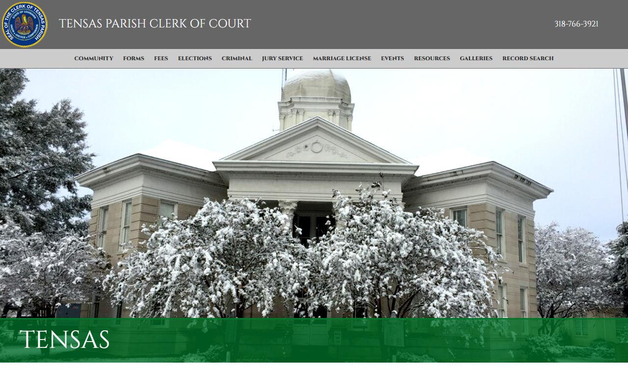 Tensas Parish Clerk of Court official homepage showing court records services