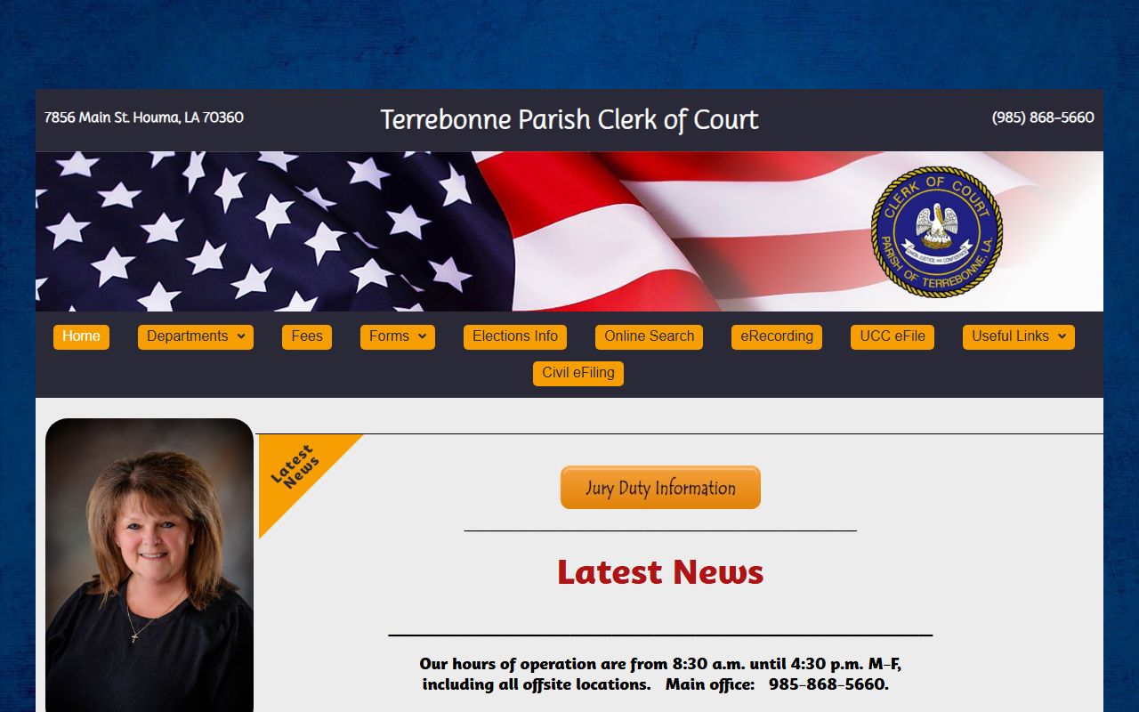 Terrebonne Parish Clerk of Court official homepage with court records access information