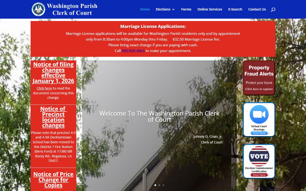Washington Parish Clerk of Court official website portal